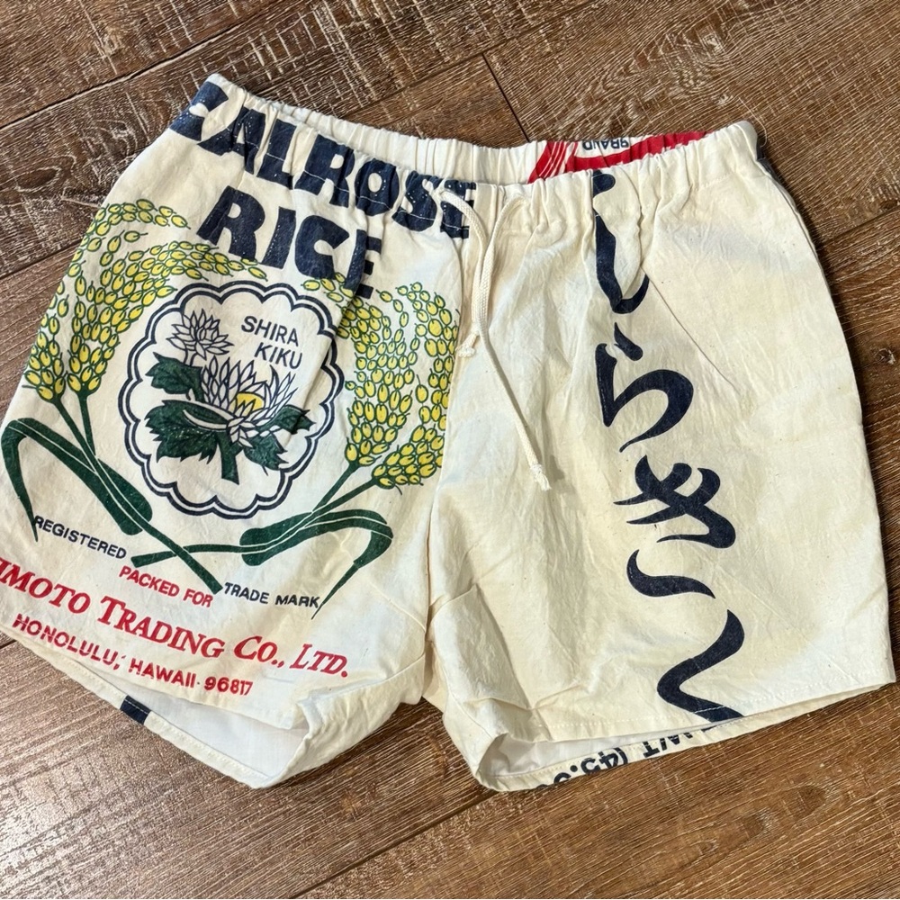 Vintage Calrose Rice bag canvas shorts